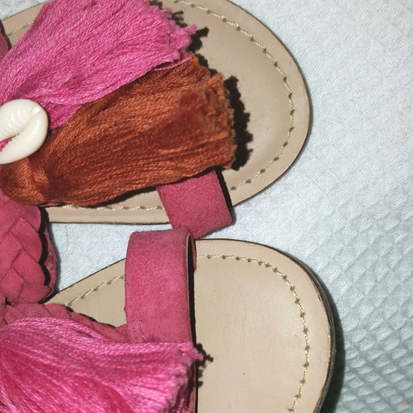 Zara Girls 27 9.5 Pink Orange Suede Tassel Sandals - Picture 5 of 8